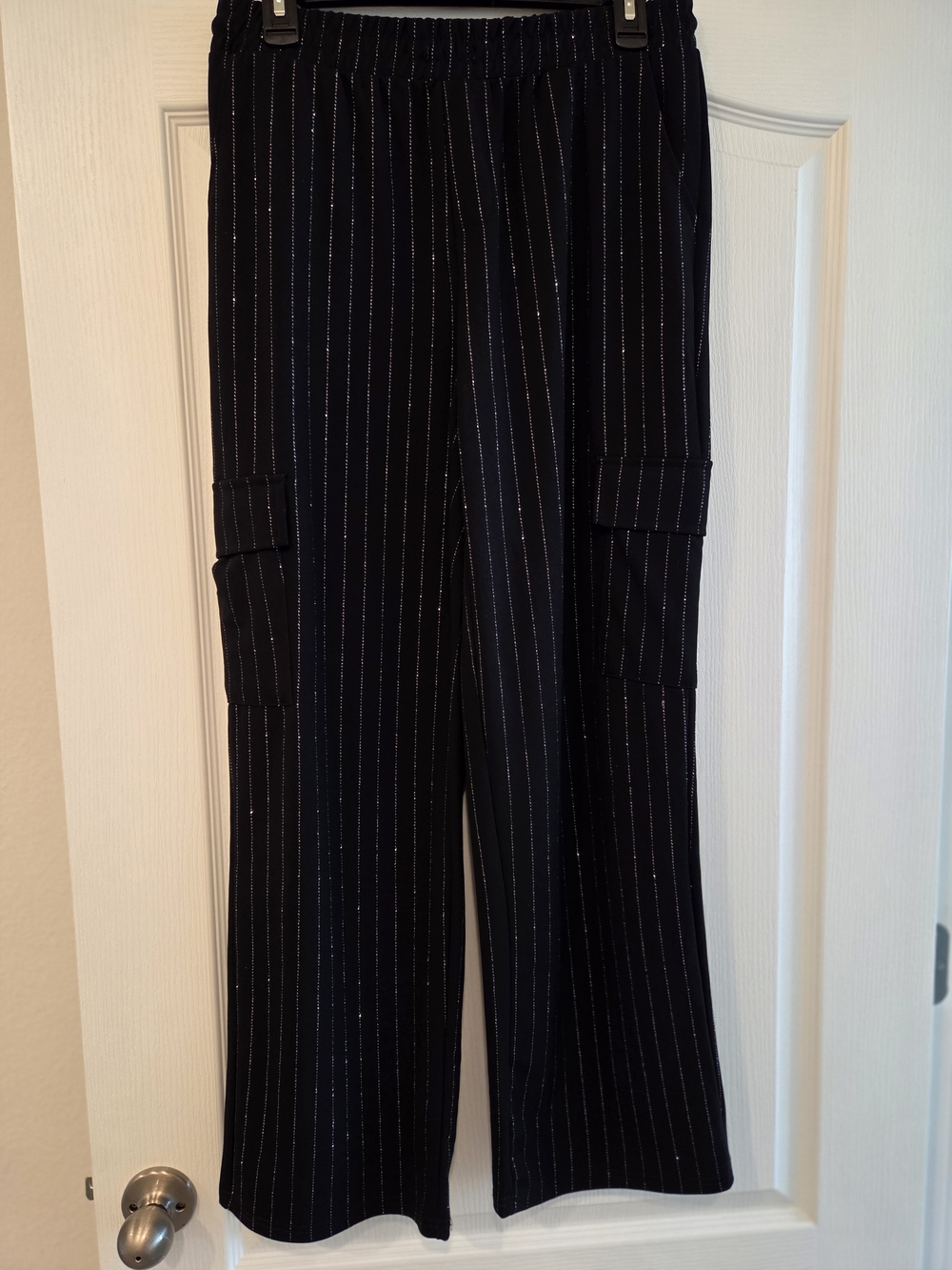 Black Pinstripe Wide-Leg Cargo Trousers